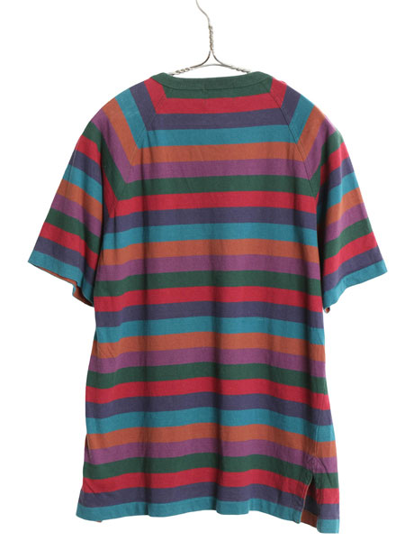 90s Boston Traders ヘンリーネック ボーダー 半袖 Tシャツ メンズ レディース L 小さめ S / 古着 オールド シングルステッチ マルチカラー