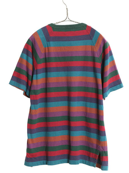 90s Boston Traders ヘンリーネック ボーダー 半袖 Tシャツ メンズ レディース L 小さめ S / 古着 オールド シングルステッチ マルチカラー