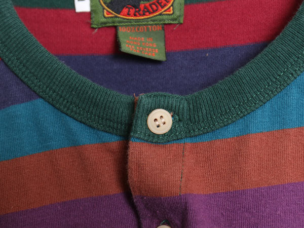 90s Boston Traders ヘンリーネック ボーダー 半袖 Tシャツ メンズ レディース L 小さめ S / 古着 オールド シングルステッチ マルチカラー