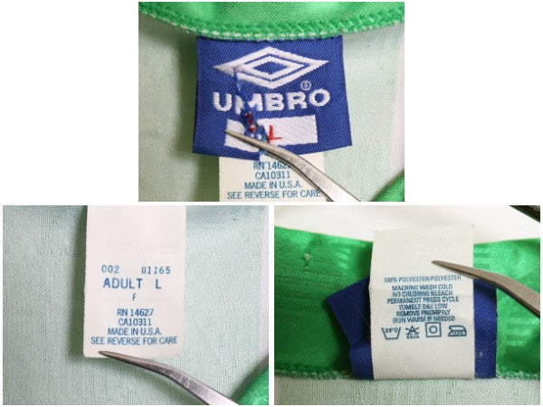 90s USA製 アンブロ サッカー プラクティス シャツ メンズ L / オールド ストライプ ユニフォーム ジャージ ゲーム 半袖シャツ ポロシャツ