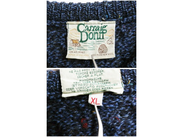 アイルランド製 Carraig Donn フィッシャーマン ウール ニット セーター メンズ レディース XL / アラン ケーブル ローゲージ 大きいサイズ