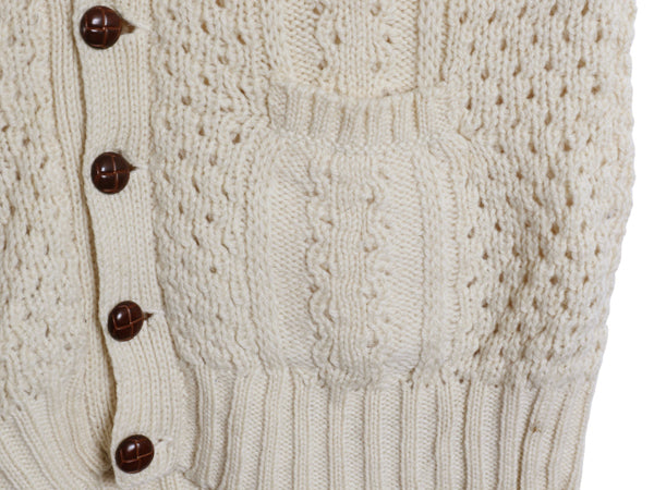 アイルランド製 フィッシャーマン ケーブル ニット ベスト メンズ XL 程/ ウール アラン ハンドメイド 手編み 前開き 重ね着 大きいサイズ
