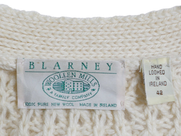 アイルランド製 フィッシャーマン ケーブル ニット ベスト メンズ XL 程/ ウール アラン ハンドメイド 手編み 前開き 重ね着 大きいサイズ