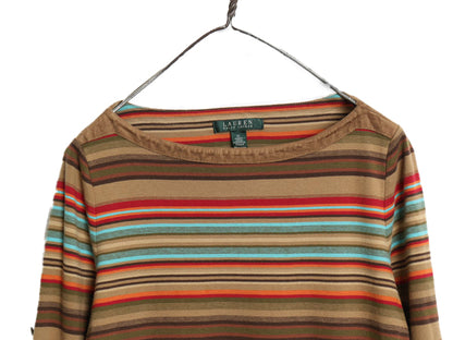 00s ローレン ラルフローレン ボーダー 長袖 Tシャツ レディース XL / オールド コットン リブ編み 7分袖 トリム ボートネック カットソー