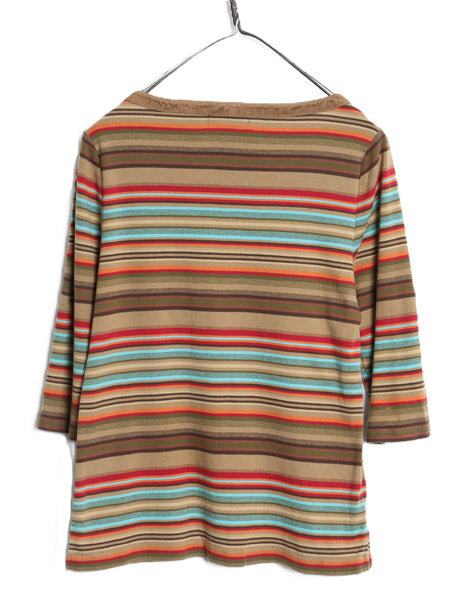 00s ローレン ラルフローレン ボーダー 長袖 Tシャツ レディース XL / オールド コットン リブ編み 7分袖 トリム ボートネック カットソー