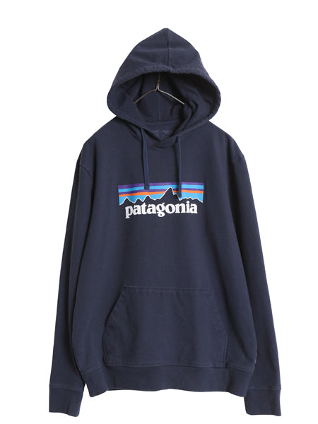 パタゴニア プリント スウェット フード パーカー メンズ L / 19年製 アウトドア トレーナー プルオーバー 裏起毛 ヘビーウェイト ネイビー
