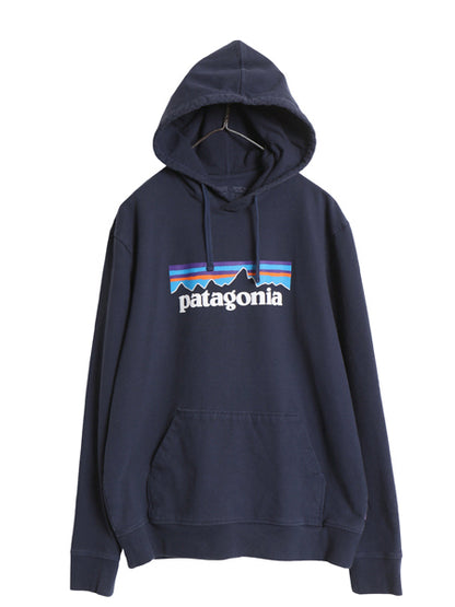 パタゴニア プリント スウェット フード パーカー メンズ L / 19年製 アウトドア トレーナー プルオーバー 裏起毛 ヘビーウェイト ネイビー
