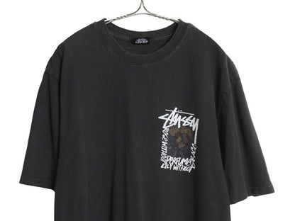 ステューシー 両面 アート イラスト プリント Tシャツ メンズ L / ヘビーウェイト コットン フラワー グラフィック ストック ロゴ ブラック