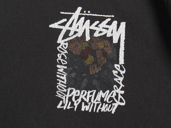 ステューシー 両面 アート イラスト プリント Tシャツ メンズ L / ヘビーウェイト コットン フラワー グラフィック ストック ロゴ ブラック