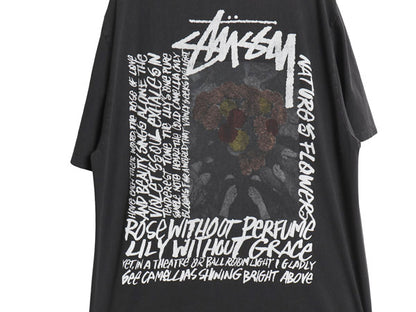 ステューシー 両面 アート イラスト プリント Tシャツ メンズ L / ヘビーウェイト コットン フラワー グラフィック ストック ロゴ ブラック