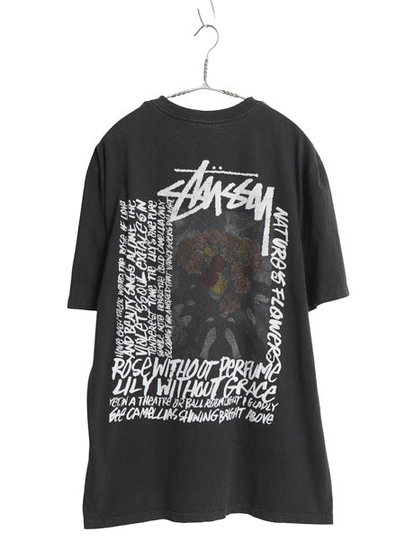 ステューシー 両面 アート イラスト プリント Tシャツ メンズ L / ヘビーウェイト コットン フラワー グラフィック ストック ロゴ ブラック