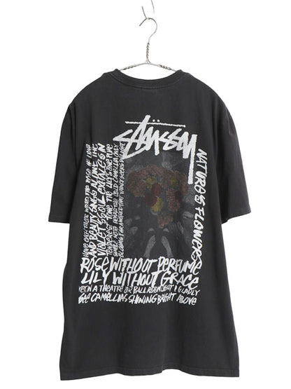 ステューシー 両面 アート イラスト プリント Tシャツ メンズ L / ヘビーウェイト コットン フラワー グラフィック ストック ロゴ ブラック