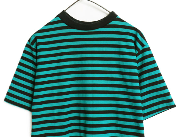 デッドストック 80s USA製 ボーダー 半袖 Tシャツ メンズ L 小さめ M ヴィンテージ シングルステッチ カットソー ツートン ヘビーウェイト