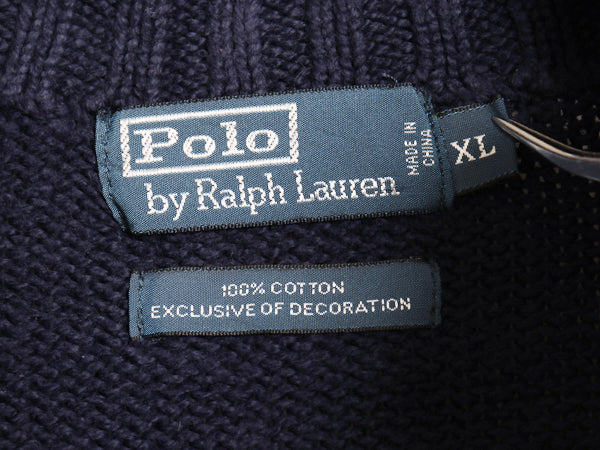00s ポロ ラルフローレン ハーフジップ コットン ニット セーター メンズ XL オールド ハイネック ワンポイント ポニー 無地 大きいサイズ