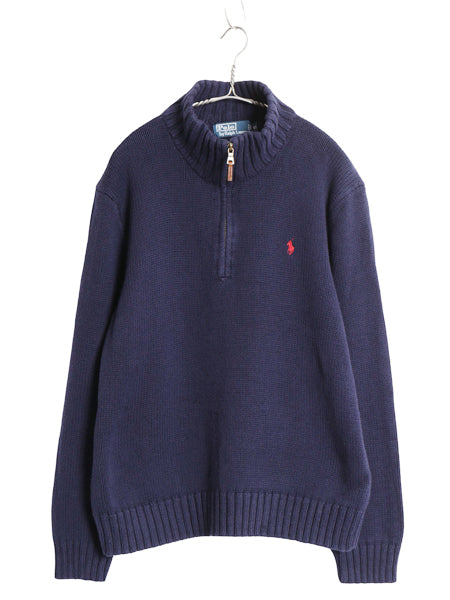 00s ポロ ラルフローレン ハーフジップ コットン ニット セーター メンズ XL オールド ハイネック ワンポイント ポニー 無地 大きいサイズ