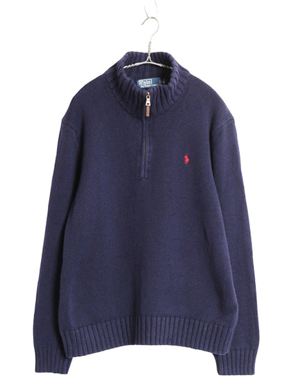 00s ポロ ラルフローレン ハーフジップ コットン ニット セーター メンズ XL オールド ハイネック ワンポイント ポニー 無地 大きいサイズ