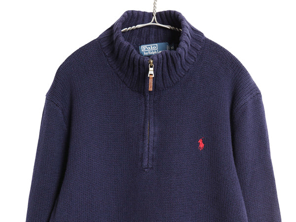00s ポロ ラルフローレン ハーフジップ コットン ニット セーター メンズ XL オールド ハイネック ワンポイント ポニー 無地 大きいサイズ