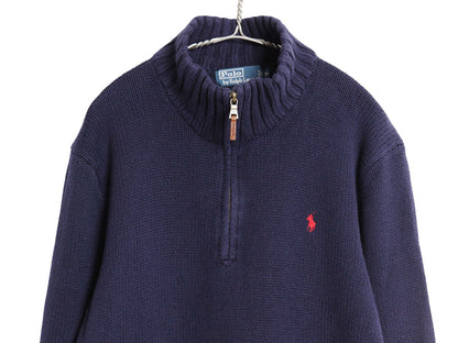 00s ポロ ラルフローレン ハーフジップ コットン ニット セーター メンズ XL オールド ハイネック ワンポイント ポニー 無地 大きいサイズ