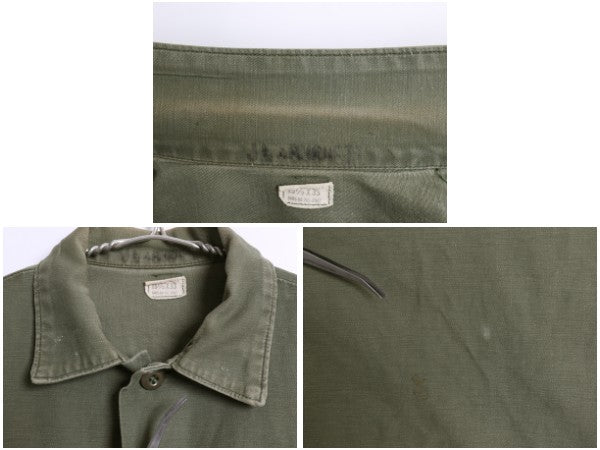 70s 米軍実物 USMC コットン サテン ユーティリティ シャツ M / 古着 ヴィンテージ OG107 シャツ袖 4th 軍物 ミリタリー 海兵隊 ステンシル