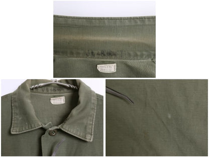 70s 米軍実物 USMC コットン サテン ユーティリティ シャツ M / 古着 ヴィンテージ OG107 シャツ袖 4th 軍物 ミリタリー 海兵隊 ステンシル