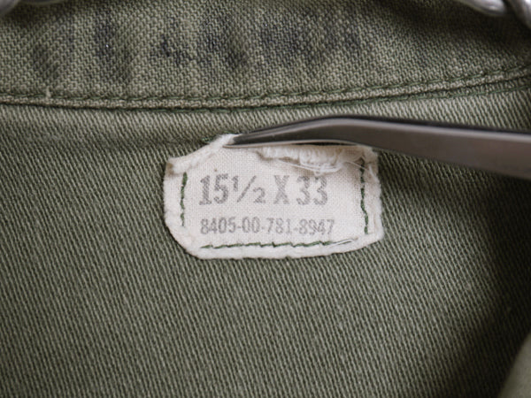 70s 米軍実物 USMC コットン サテン ユーティリティ シャツ M / 古着 ヴィンテージ OG107 シャツ袖 4th 軍物 ミリタリー 海兵隊 ステンシル