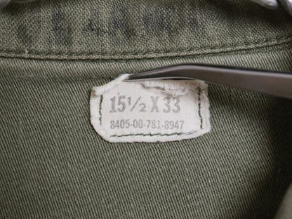 70s 米軍実物 USMC コットン サテン ユーティリティ シャツ M / 古着 ヴィンテージ OG107 シャツ袖 4th 軍物 ミリタリー 海兵隊 ステンシル