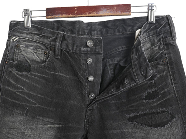 デニム&サプライ ラルフローレン ブラック デニム パンツ 33 34 ポロ ヴィンテージ クラッシュ 加工 ジーンズ ジーパン スリム ストレート