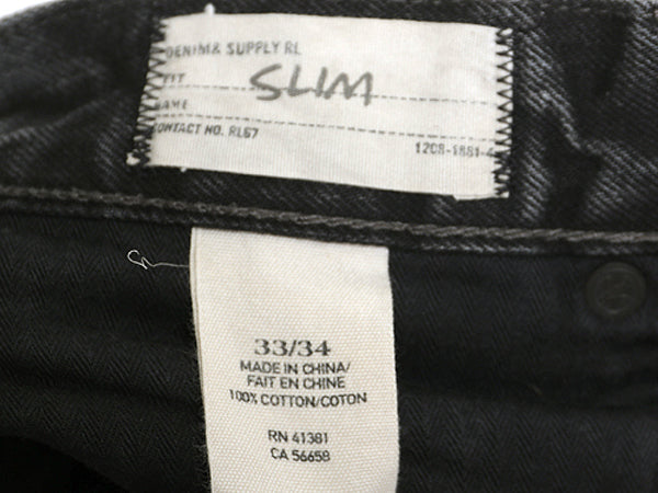 デニム&サプライ ラルフローレン ブラック デニム パンツ 33 34 ポロ ヴィンテージ クラッシュ 加工 ジーンズ ジーパン スリム ストレート
