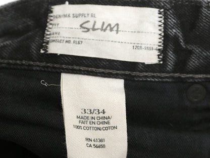 デニム&サプライ ラルフローレン ブラック デニム パンツ 33 34 ポロ ヴィンテージ クラッシュ 加工 ジーンズ ジーパン スリム ストレート