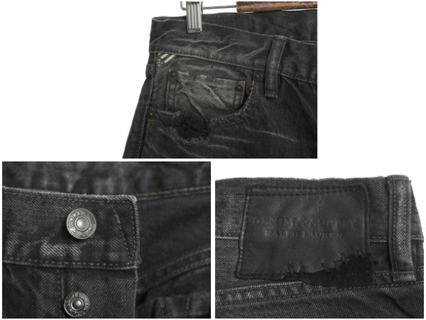 デニム&サプライ ラルフローレン ブラック デニム パンツ 33 34 ポロ ヴィンテージ クラッシュ 加工 ジーンズ ジーパン スリム ストレート