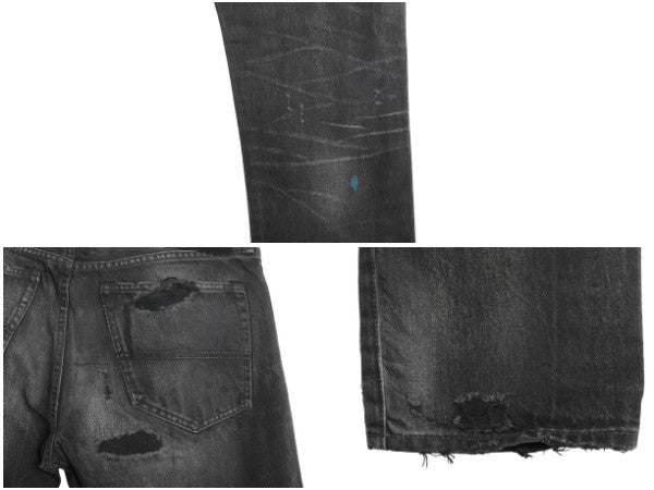 デニム&サプライ ラルフローレン ブラック デニム パンツ 33 34 ポロ ヴィンテージ クラッシュ 加工 ジーンズ ジーパン スリム ストレート