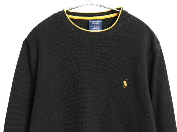 ポロ ラルフローレン 長袖 サーマル Tシャツ メンズ M / ロンT ワッフル コットン カットソー ワンポイント ストレッチ インナー ブラック