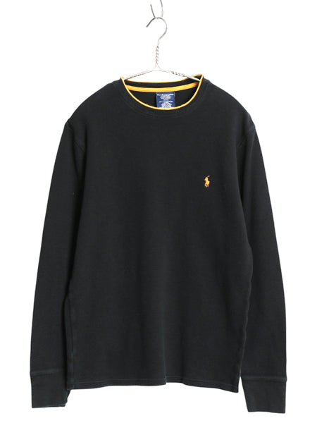 ポロ ラルフローレン 長袖 サーマル Tシャツ メンズ M / ロンT ワッフル コットン カットソー ワンポイント ストレッチ インナー ブラック