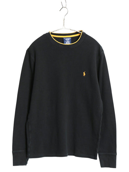 ポロ ラルフローレン 長袖 サーマル Tシャツ メンズ M / ロンT ワッフル コットン カットソー ワンポイント ストレッチ インナー ブラック