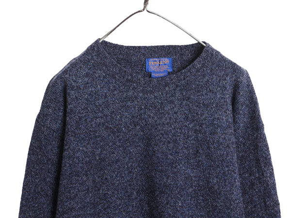 90s ペンドルトン ニット セーター メンズ L / オールド シェットランド ウール クルーネック 長袖ニット シンプル ミックスカラー 無地 青