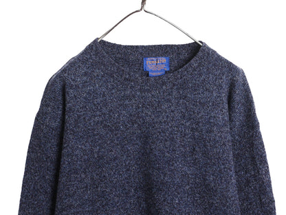 90s ペンドルトン ニット セーター メンズ L / オールド シェットランド ウール クルーネック 長袖ニット シンプル ミックスカラー 無地 青