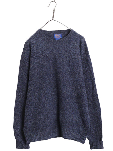 90s ペンドルトン ニット セーター メンズ L / オールド シェットランド ウール クルーネック 長袖ニット シンプル ミックスカラー 無地 青
