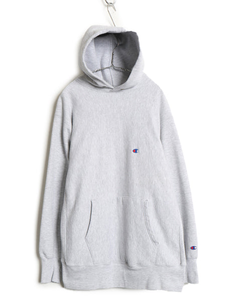 90s USA製 ★ チャンピオン リバースウィーブ スウェット フード パーカー メンズ XL オールド トレーナー 裏起毛 ワンポイント 目付き 灰