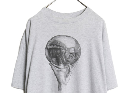 90s USA製 ★ エッシャー アート イラスト プリント Tシャツ メンズ XL ヴィンテージ 当時物 オフィシャル 芸術 だまし絵 グラフィック 灰
