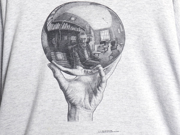 90s USA製 ★ エッシャー アート イラスト プリント Tシャツ メンズ XL ヴィンテージ 当時物 オフィシャル 芸術 だまし絵 グラフィック 灰