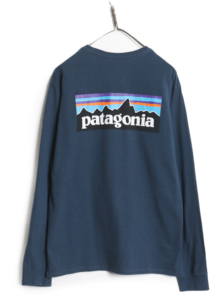 パタゴニア 両面 プリント 長袖 Tシャツ メンズ S / アウトドア ロンT ロングスリーブ P6 バックプリント ボックスロゴ カットソー ブルー