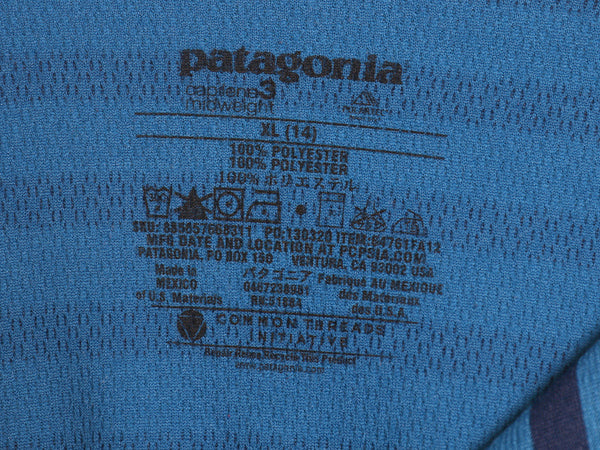 パタゴニア キャプリーン 3 長袖 Tシャツ キッズ XL レディース M 程 12年製 ストレッチ カットソー ロンT インナー ハーフジップ ボーダー