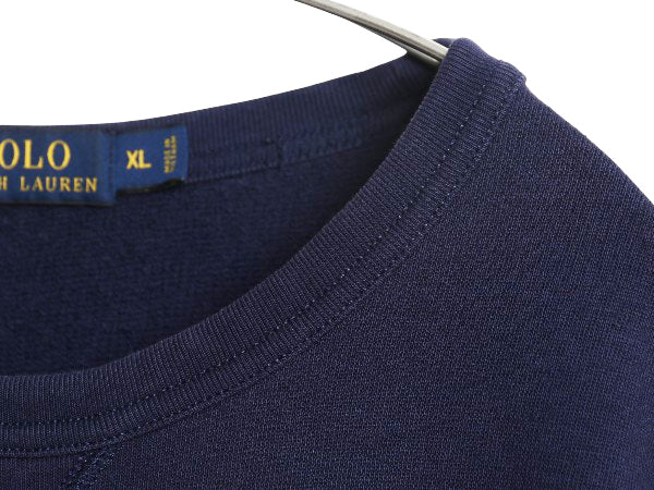 ポロ ラルフローレン 前V スウェット メンズ XL 薄手 トレーナー ストレッチ ワンポイント 長袖 Tシャツ ロンT 裏起毛なし 大きいサイズ 紺
