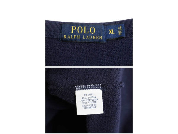 ポロ ラルフローレン 前V スウェット メンズ XL 薄手 トレーナー ストレッチ ワンポイント 長袖 Tシャツ ロンT 裏起毛なし 大きいサイズ 紺