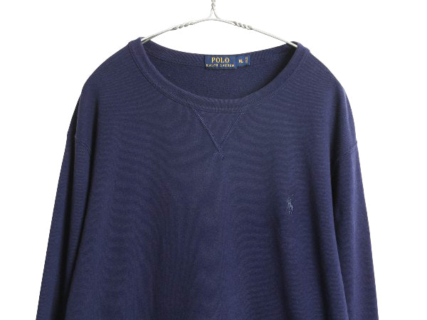 ポロ ラルフローレン 前V スウェット メンズ XL 薄手 トレーナー ストレッチ ワンポイント 長袖 Tシャツ ロンT 裏起毛なし 大きいサイズ 紺