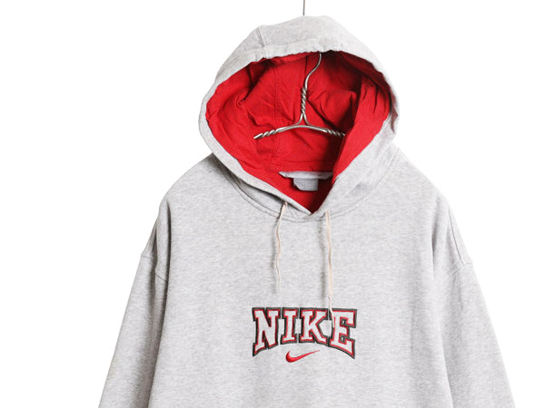 00s ナイキ スウェット フード パーカー メンズ XL オールド トレーナー スウッシュ 裏起毛 プルオーバー ヘビーウェイト 大きいサイズ 灰