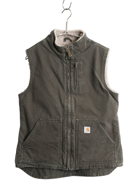 US企画 カーハート モックネック ダック ベスト レディース S ワーク 裏 ボア パイル フリース 重ね着 前開き フルジップ 廃盤 ハイネック