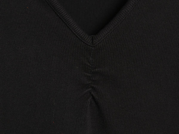 90's ローレン ラルフローレン Vネック 7分袖 カットソー レディース M オールド ポロ ストレッチ レーヨン 長袖Tシャツ トップス 無地 黒