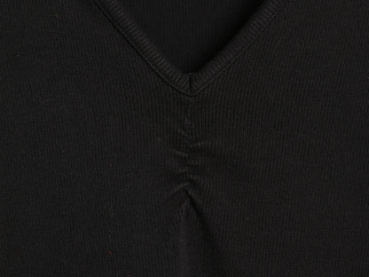 90's ローレン ラルフローレン Vネック 7分袖 カットソー レディース M オールド ポロ ストレッチ レーヨン 長袖Tシャツ トップス 無地 黒