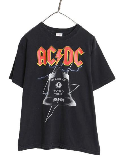 AC/DC 両面 ツアー プリント 半袖 Tシャツ メンズ M 当時物 オフィシャル アート イラスト グラフィック バンド ロック ヘビーウェイト 黒